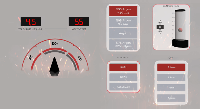 Schweißsimulator Eingabebildschirm für Schweißparameter